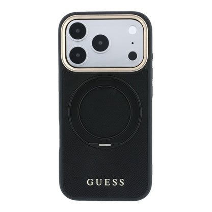 Apple iPhone 18 Pro Kılıf Guess Orjinal Lisanslı M-safe Şarj Özellikli 360 Derece Dönebilen Standlı PU Metal Yazı Logolu Kapak
