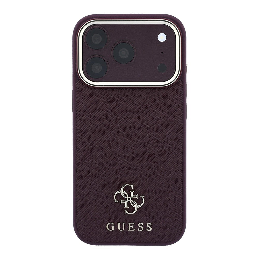 Apple iPhone 18 Pro Kılıf Guess Orjinal Lisanslı M-safe Şarj Özellikli Klasik Yazı ve 4G Logolu PU Deri Saffiano Kapak