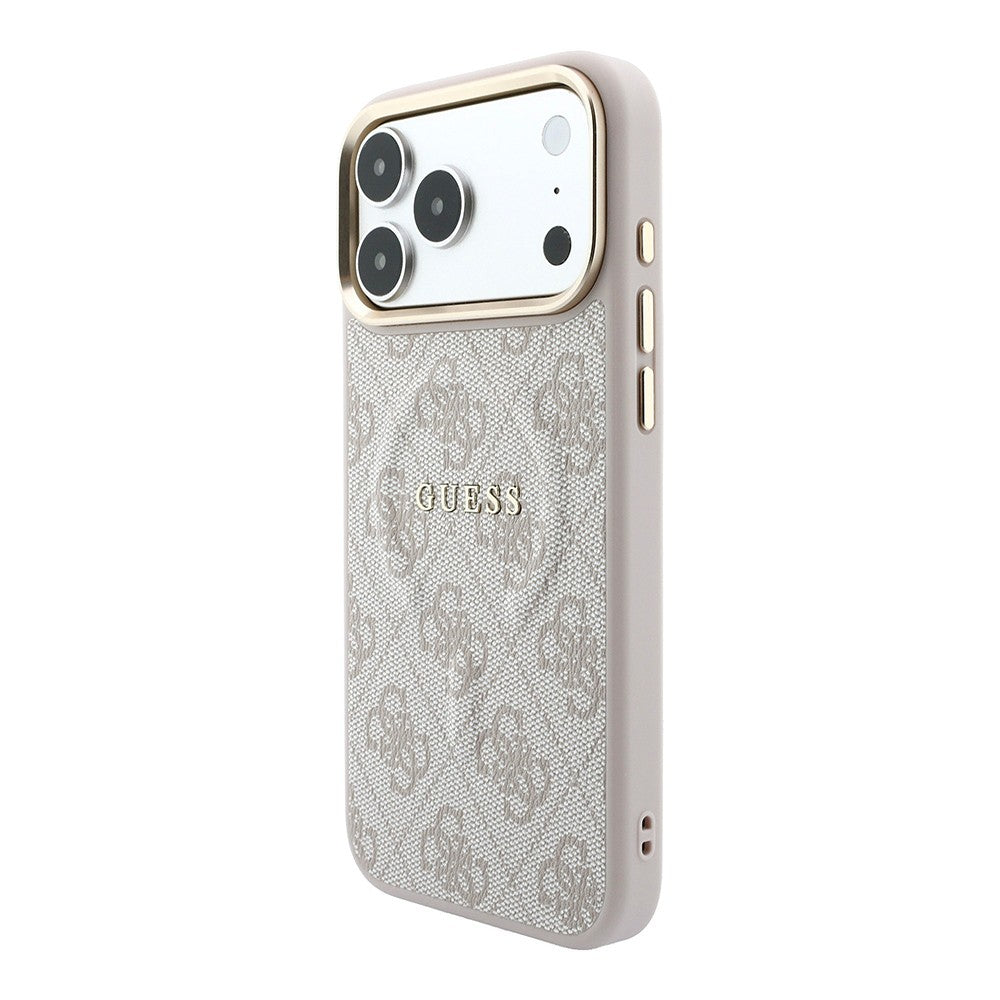 Apple iPhone 18 Pro Kılıf Guess Orjinal Lisanslı M-safe Şarj Özellikli Metal Kamera Çerçeveli C-Magnet 4G Desenli Yazı Logolu Kapak