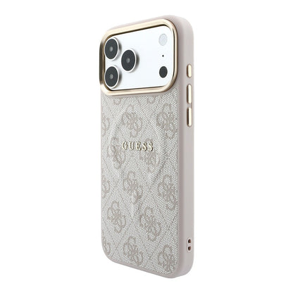 Apple iPhone 18 Pro Kılıf Guess Orjinal Lisanslı M-safe Şarj Özellikli Metal Kamera Çerçeveli C-Magnet 4G Desenli Yazı Logolu Kapak