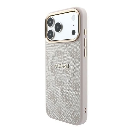 Apple iPhone 18 Pro Kılıf Guess Orjinal Lisanslı M-safe Şarj Özellikli Metal Kamera Çerçeveli C-Magnet 4G Desenli Yazı Logolu Kapak