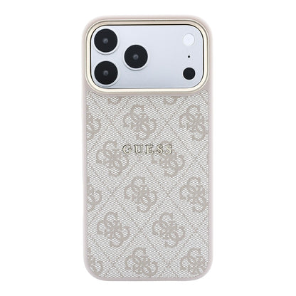 Apple iPhone 18 Pro Kılıf Guess Orjinal Lisanslı M-safe Şarj Özellikli Metal Kamera Çerçeveli C-Magnet 4G Desenli Yazı Logolu Kapak