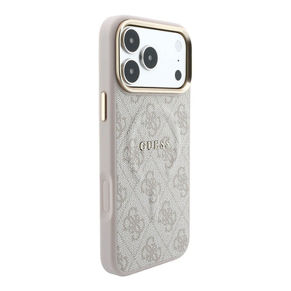 Apple iPhone 18 Pro Kılıf Guess Orjinal Lisanslı M-safe Şarj Özellikli Metal Kamera Çerçeveli C-Magnet 4G Desenli Yazı Logolu Kapak