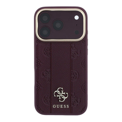 Apple iPhone 18 Pro Kılıf Guess Orjinal Lisanslı M-safe Şarj Özellikli Şeritli Peony 4G ve Yazı Logolu Kapak