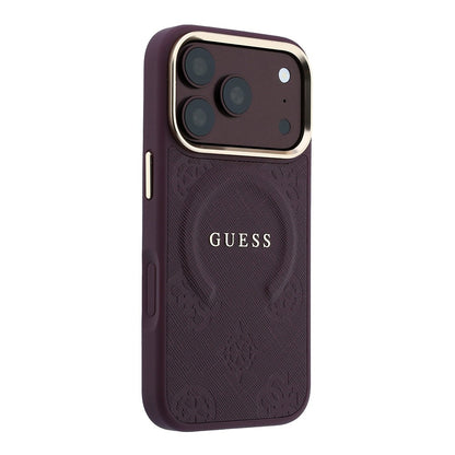 Apple iPhone 18 Pro Kılıf Guess Orjinal Lisanslı M-safe Şarj Özellikli Sıcak Baskılı Yazı Logolu C-Magnet PU Deri Peony Kapak