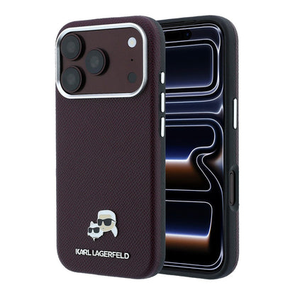 Apple iPhone 18 Pro Kılıf Karl Lagerfeld Orjinal Lisanslı M-Safe Şarj Özellikli K&C Heads Metal Logolu PU Kapak