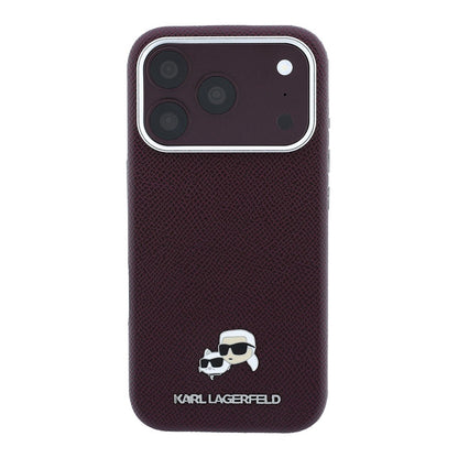 Apple iPhone 18 Pro Kılıf Karl Lagerfeld Orjinal Lisanslı M-Safe Şarj Özellikli K&C Heads Metal Logolu PU Kapak