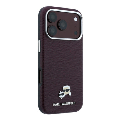 Apple iPhone 18 Pro Kılıf Karl Lagerfeld Orjinal Lisanslı M-Safe Şarj Özellikli K&C Heads Metal Logolu PU Kapak