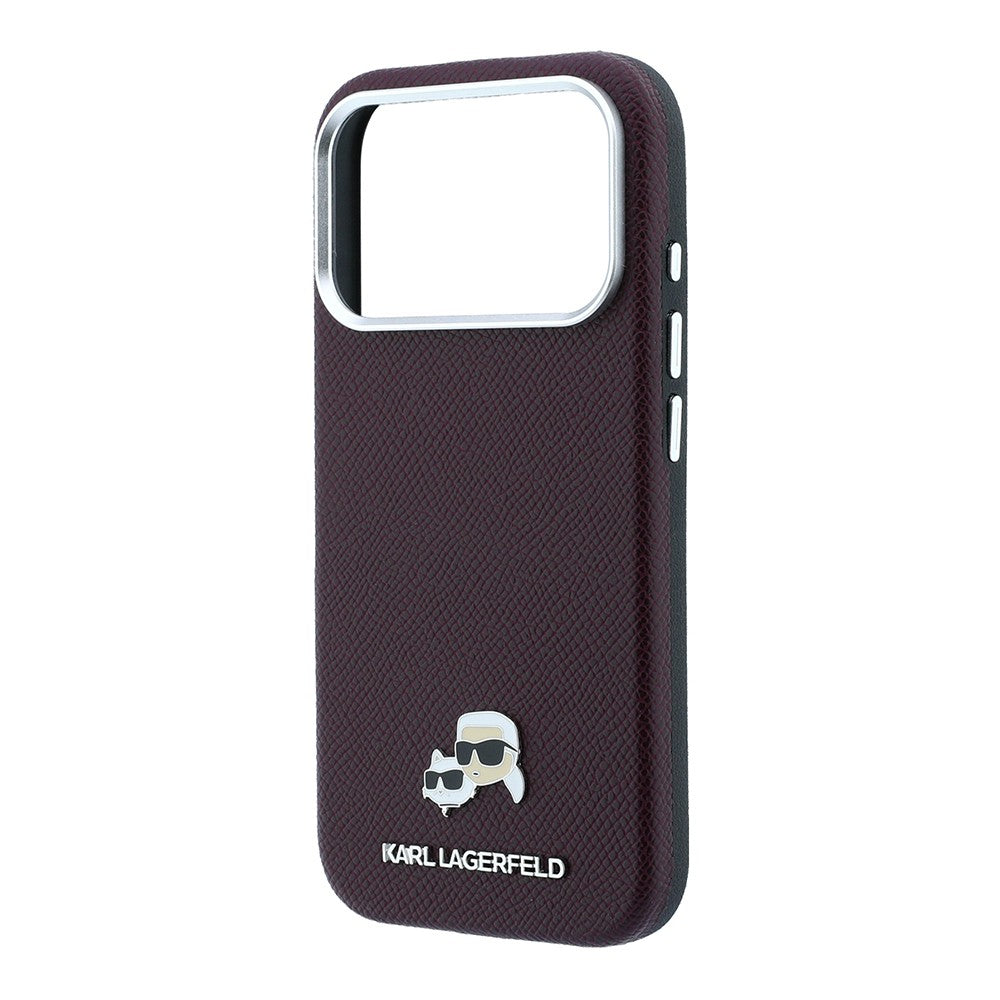 Apple iPhone 18 Pro Kılıf Karl Lagerfeld Orjinal Lisanslı M-Safe Şarj Özellikli K&C Heads Metal Logolu PU Kapak