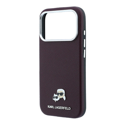 Apple iPhone 18 Pro Kılıf Karl Lagerfeld Orjinal Lisanslı M-Safe Şarj Özellikli K&C Heads Metal Logolu PU Kapak