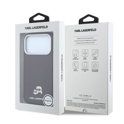 Apple iPhone 18 Pro Kılıf Karl Lagerfeld Orjinal Lisanslı M-Safe Şarj Özellikli K&C Heads Metal Logolu PU Kapak