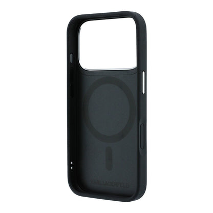 Apple iPhone 18 Pro Kılıf Karl Lagerfeld Orjinal Lisanslı M-Safe Şarj Özellikli K&C Heads Pin Metal Logolu PU 360 Derece Dönebilen Standlı Kapak