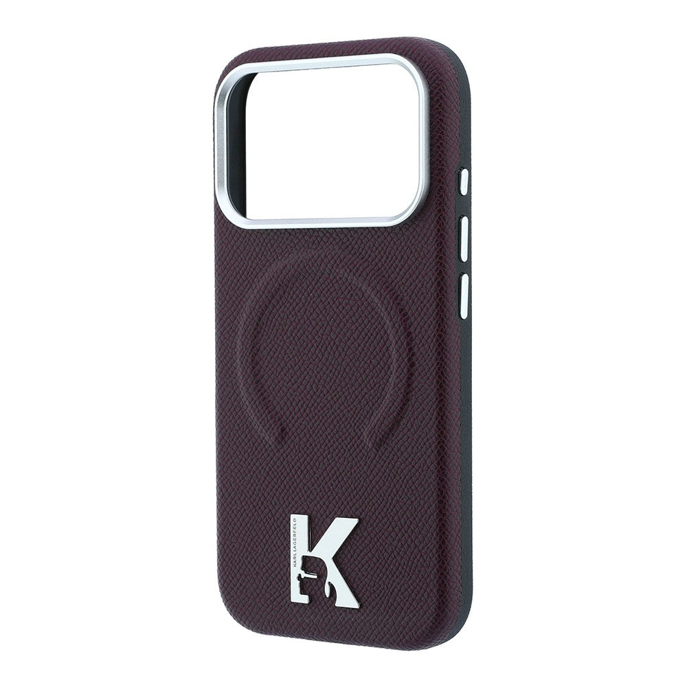 Apple iPhone 18 Pro Kılıf Karl Lagerfeld Orjinal Lisanslı M-safe Şarj Özellikli KHEAD Metal Logolu PU Grained Deri Kapak