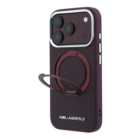 Apple iPhone 18 Pro Kılıf Karl Lagerfeld Orjinal Lisanslı M-Safe Şarj Özellikli Metal Logolu PU Saffiano 360 Derece Dönebilen Standlı Kapak