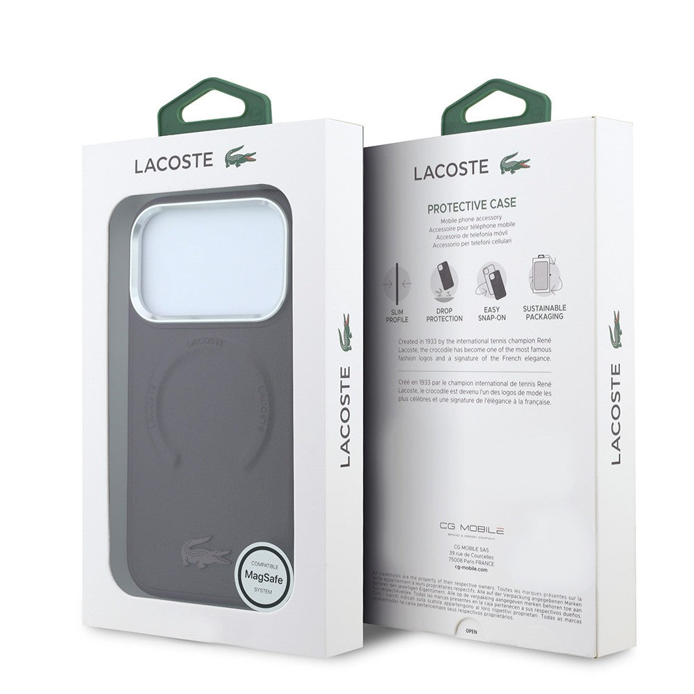Apple iPhone 18 Pro Kılıf Lacoste Orjinal Lisanslı M-safe Şarj Özellikli Lenglen Icon Metal Logolu Kapak