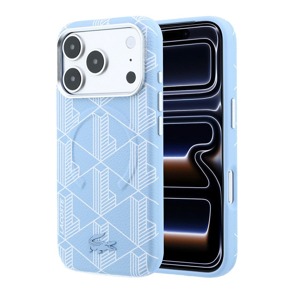 Apple iPhone 18 Pro Kılıf Lacoste Orjinal Lisanslı M-safe Şarj Özellikli Metal Logolu Deri Karışık Monogram Desenli Kapak