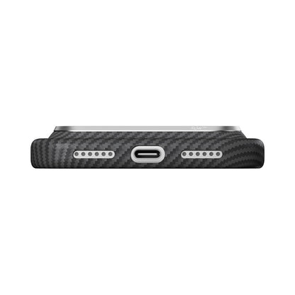 Apple iPhone 18 Pro Kılıf M-safe Şarj Özellikli 1500D Aramid Karbon Fiber Pitaka Ultra-Slim Classic Serisi Black-Grey Twill Kapak
