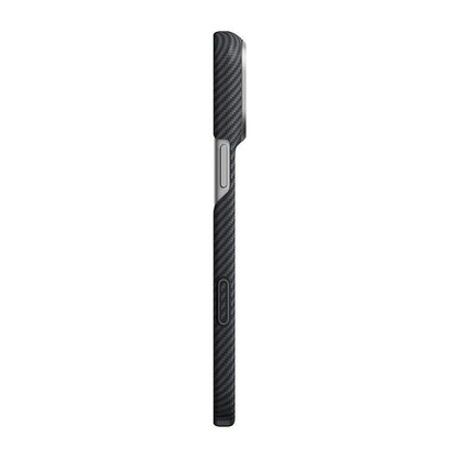 Apple iPhone 18 Pro Kılıf M-safe Şarj Özellikli 1500D Aramid Karbon Fiber Pitaka Ultra-Slim Classic Serisi Black-Grey Twill Kapak