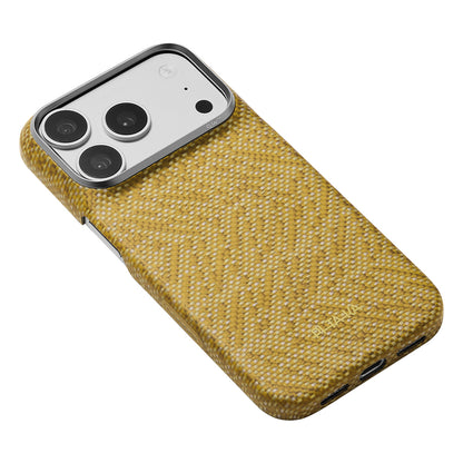Apple iPhone 18 Pro Kılıf M-safe Şarj Özellikli Aramid Karbon Fiber Pitaka Wind Over Wheat Serisi Kapak