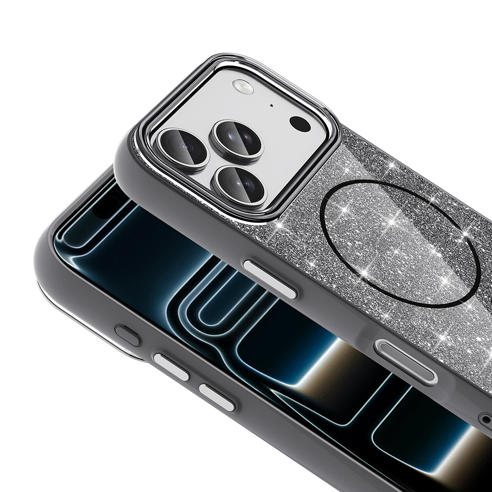 Apple iPhone 18 Pro Kılıf M-safe Şarj Özellikli Parlayan Simli Zore Okso Kapak
