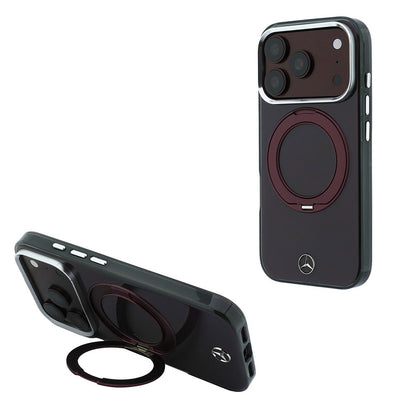 Apple iPhone 18 Pro Kılıf Mercedes Benz Orjinal Lisanslı M-safe Şarj Özellikli 360 Derece Dönebilen Standlı Metal Logolu Sert PC Kapak