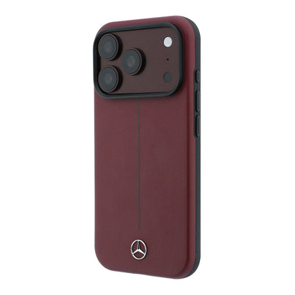 Apple iPhone 18 Pro Kılıf Mercedes Benz Orjinal Lisanslı M-safe Şarj Özellikli Metal Yıldız Logolu Çizgili Deri Kapak
