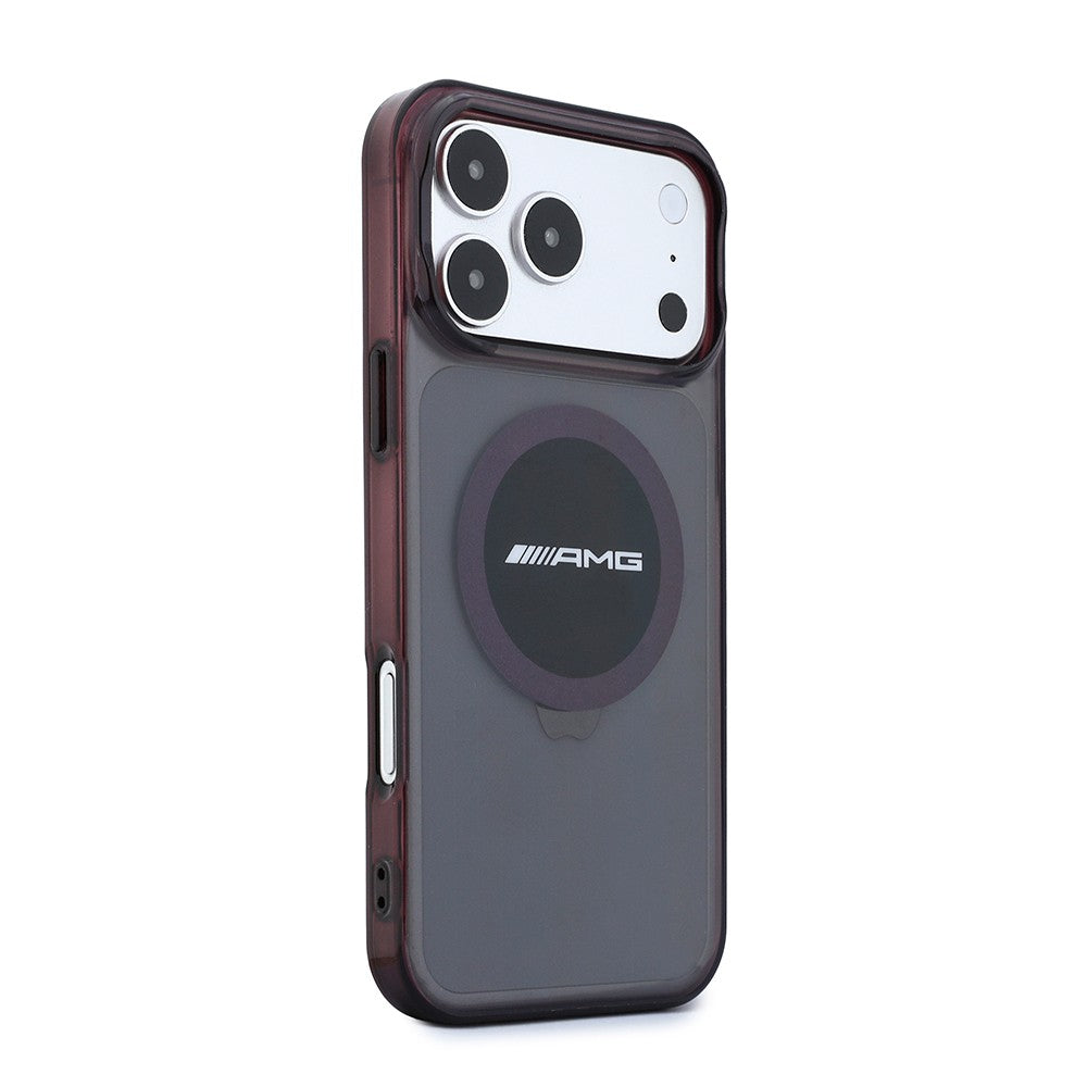 Apple iPhone 18 Pro Max Kılıf AMG Orjinal Lisanslı M-safe Şarj Özellikli Transparan IML Baskı Logolu Bicolor Block Kapak