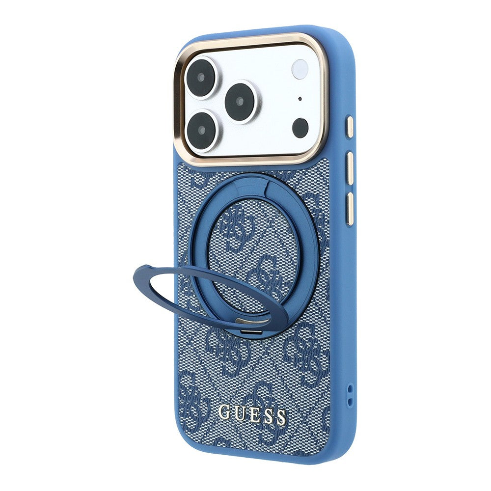 Apple iPhone 18 Pro Max Kılıf Guess Orjinal Lisanslı M-safe Şarj Özellikli 4G Desenli 360 Derece Dönebilen Standlı Metal Yazı Logolu Kapak