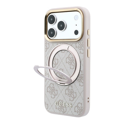 Apple iPhone 18 Pro Max Kılıf Guess Orjinal Lisanslı M-safe Şarj Özellikli 4G Desenli 360 Derece Dönebilen Standlı Metal Yazı Logolu Kapak