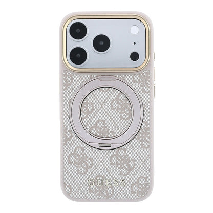 Apple iPhone 18 Pro Max Kılıf Guess Orjinal Lisanslı M-safe Şarj Özellikli 4G Desenli 360 Derece Dönebilen Standlı Metal Yazı Logolu Kapak
