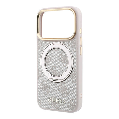 Apple iPhone 18 Pro Max Kılıf Guess Orjinal Lisanslı M-safe Şarj Özellikli 4G Desenli 360 Derece Dönebilen Standlı Metal Yazı Logolu Kapak