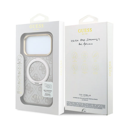 Apple iPhone 18 Pro Max Kılıf Guess Orjinal Lisanslı M-safe Şarj Özellikli 4G Desenli 360 Derece Dönebilen Standlı Metal Yazı Logolu Kapak