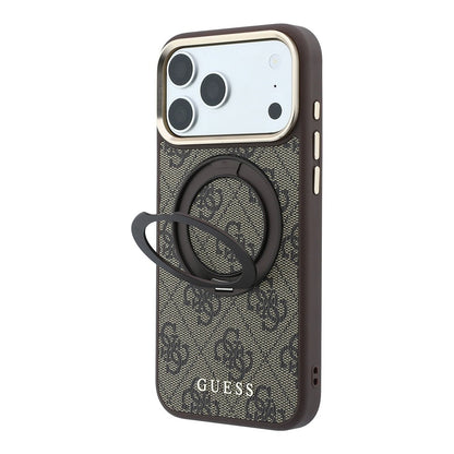 Apple iPhone 18 Pro Max Kılıf Guess Orjinal Lisanslı M-safe Şarj Özellikli 4G Desenli 360 Derece Dönebilen Standlı Metal Yazı Logolu Kapak