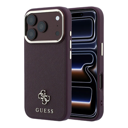 Apple iPhone 18 Pro Max Kılıf Guess Orjinal Lisanslı M-safe Şarj Özellikli Klasik Yazı ve 4G Logolu PU Deri Saffiano Kapak
