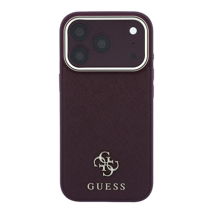 Apple iPhone 18 Pro Max Kılıf Guess Orjinal Lisanslı M-safe Şarj Özellikli Klasik Yazı ve 4G Logolu PU Deri Saffiano Kapak
