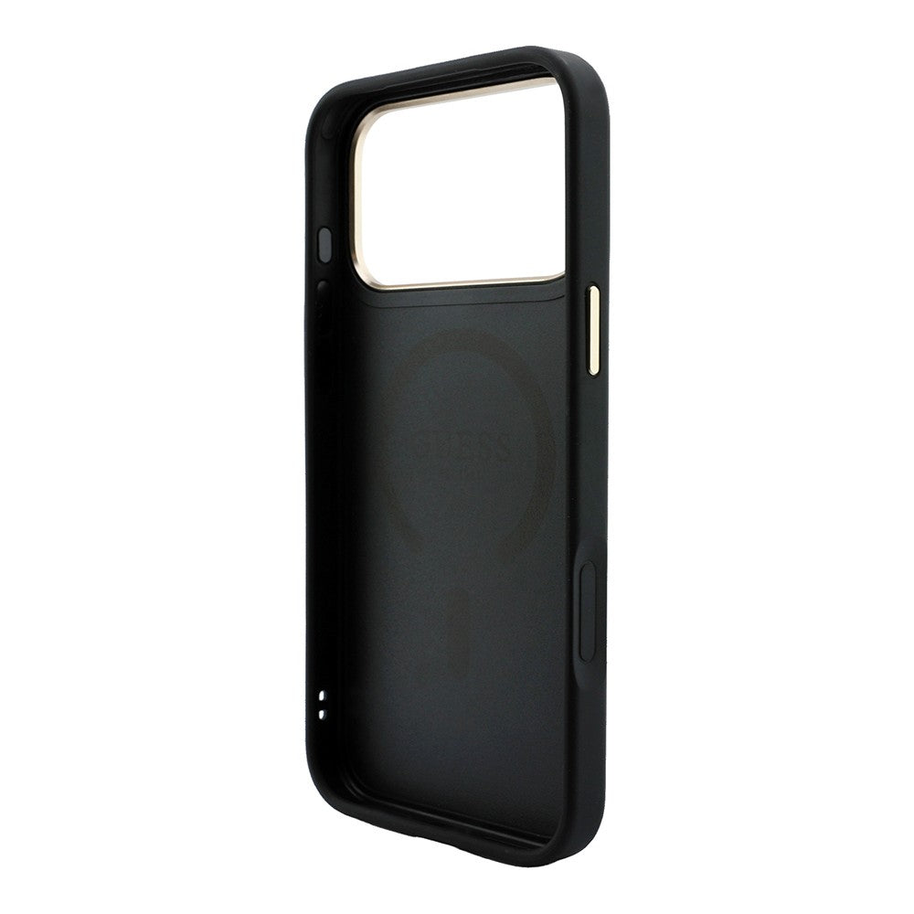 Apple iPhone 18 Pro Max Kılıf Guess Orjinal Lisanslı M-safe Şarj Özellikli Metal Kamera Çerçeveli C-Magnet 4G Desenli Yazı Logolu Kapak