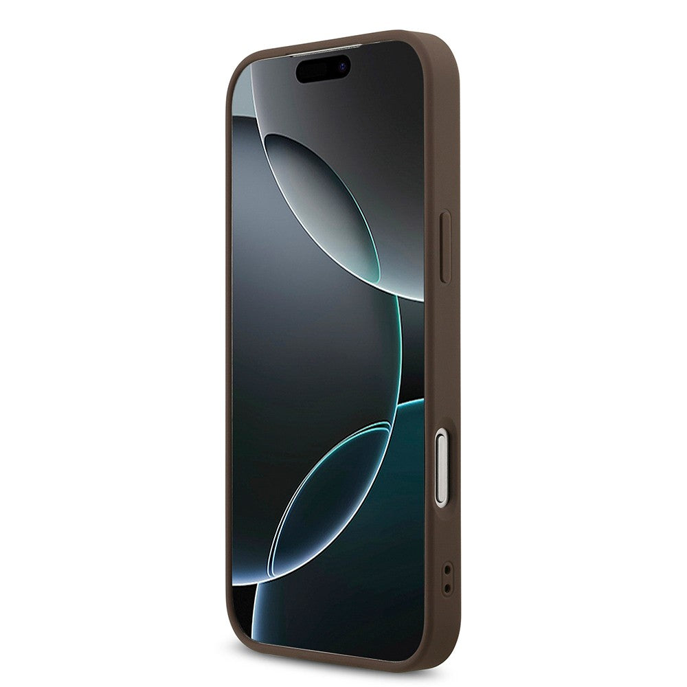 Apple iPhone 18 Pro Max Kılıf Guess Orjinal Lisanslı M-safe Şarj Özellikli PU Deri Taşlı Üçgen Logo 4G Desenli Strass Kapak