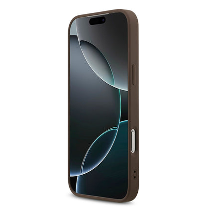 Apple iPhone 18 Pro Max Kılıf Guess Orjinal Lisanslı M-safe Şarj Özellikli PU Deri Taşlı Üçgen Logo 4G Desenli Strass Kapak