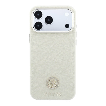 Apple iPhone 18 Pro Max Kılıf Guess Orjinal Lisanslı M-safe Şarj Özellikli PU Taşlı Metal 4G ve Yazı Logolu Kapak