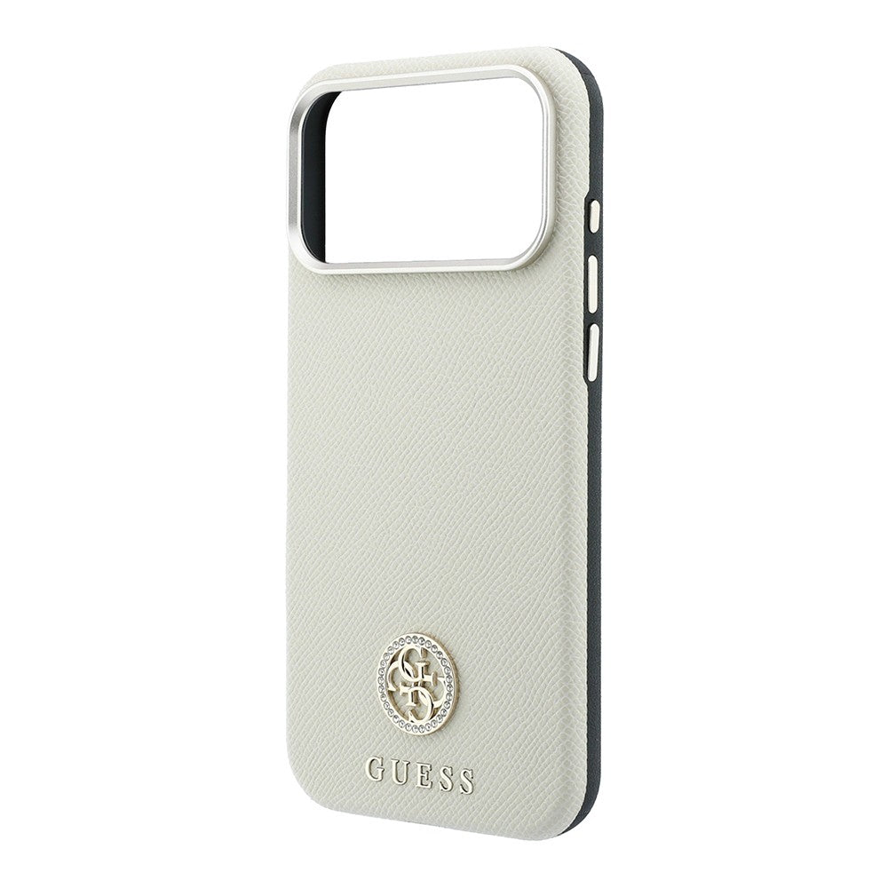 Apple iPhone 18 Pro Max Kılıf Guess Orjinal Lisanslı M-safe Şarj Özellikli PU Taşlı Metal 4G ve Yazı Logolu Kapak
