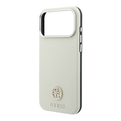 Apple iPhone 18 Pro Max Kılıf Guess Orjinal Lisanslı M-safe Şarj Özellikli PU Taşlı Metal 4G ve Yazı Logolu Kapak