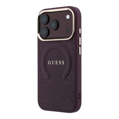 Apple iPhone 18 Pro Max Kılıf Guess Orjinal Lisanslı M-safe Şarj Özellikli Sıcak Baskılı Yazı Logolu C-Magnet PU Deri Peony Kapak
