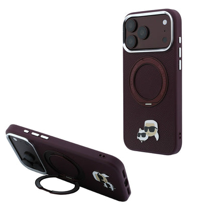 Apple iPhone 18 Pro Max Kılıf Karl Lagerfeld Orjinal Lisanslı M-Safe Şarj Özellikli K&C Metal Logolu PU 360 Derece Dönebilen Standlı Kapak
