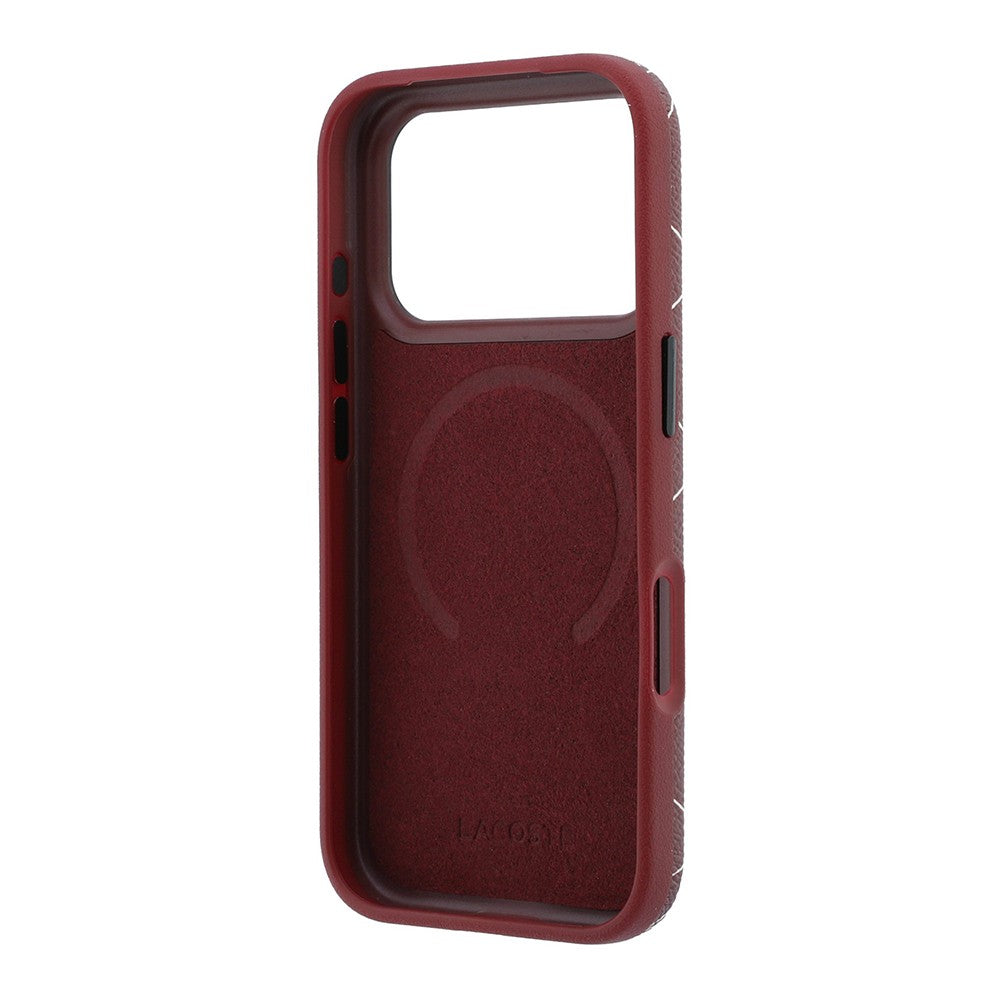 Apple iPhone 18 Pro Max Kılıf Lacoste Orjinal Lisanslı M-safe Şarj Özellikli Metal Logolu Deri Karışık Monogram Desenli Kapak