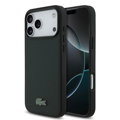Apple iPhone 18 Pro Max Kılıf Lacoste Orjinal Lisanslı M-safe Şarj Özellikli PU Pike Desenli Metal Logolu Kapak