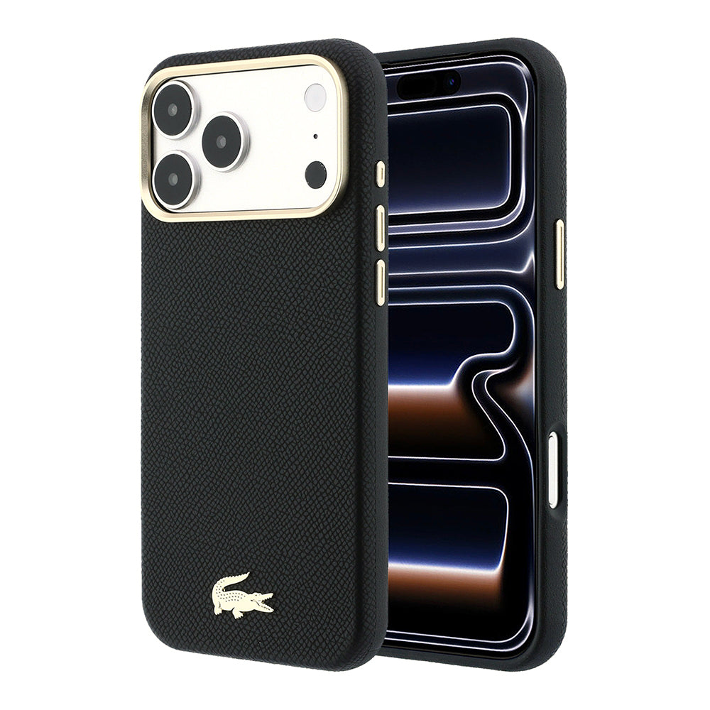 Apple iPhone 18 Pro Max Kılıf Lacoste Orjinal Lisanslı M-Safe Şarj Özellikli PVC Yarı Pike Desenli Arka Yüzey İkonik Timsah Dokuma Logolu Kapak