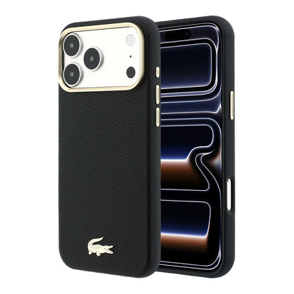 Apple iPhone 18 Pro Max Kılıf Lacoste Orjinal Lisanslı M-Safe Şarj Özellikli PVC Yarı Pike Desenli Arka Yüzey İkonik Timsah Dokuma Logolu Kapak