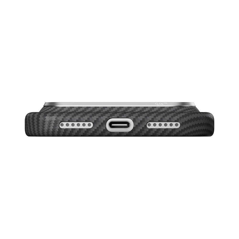 Apple iPhone 18 Pro Max Kılıf M-safe Şarj Özellikli 1500D Aramid Karbon Fiber Pitaka Ultra-Slim Classic Serisi Black-Grey Twill Kapak