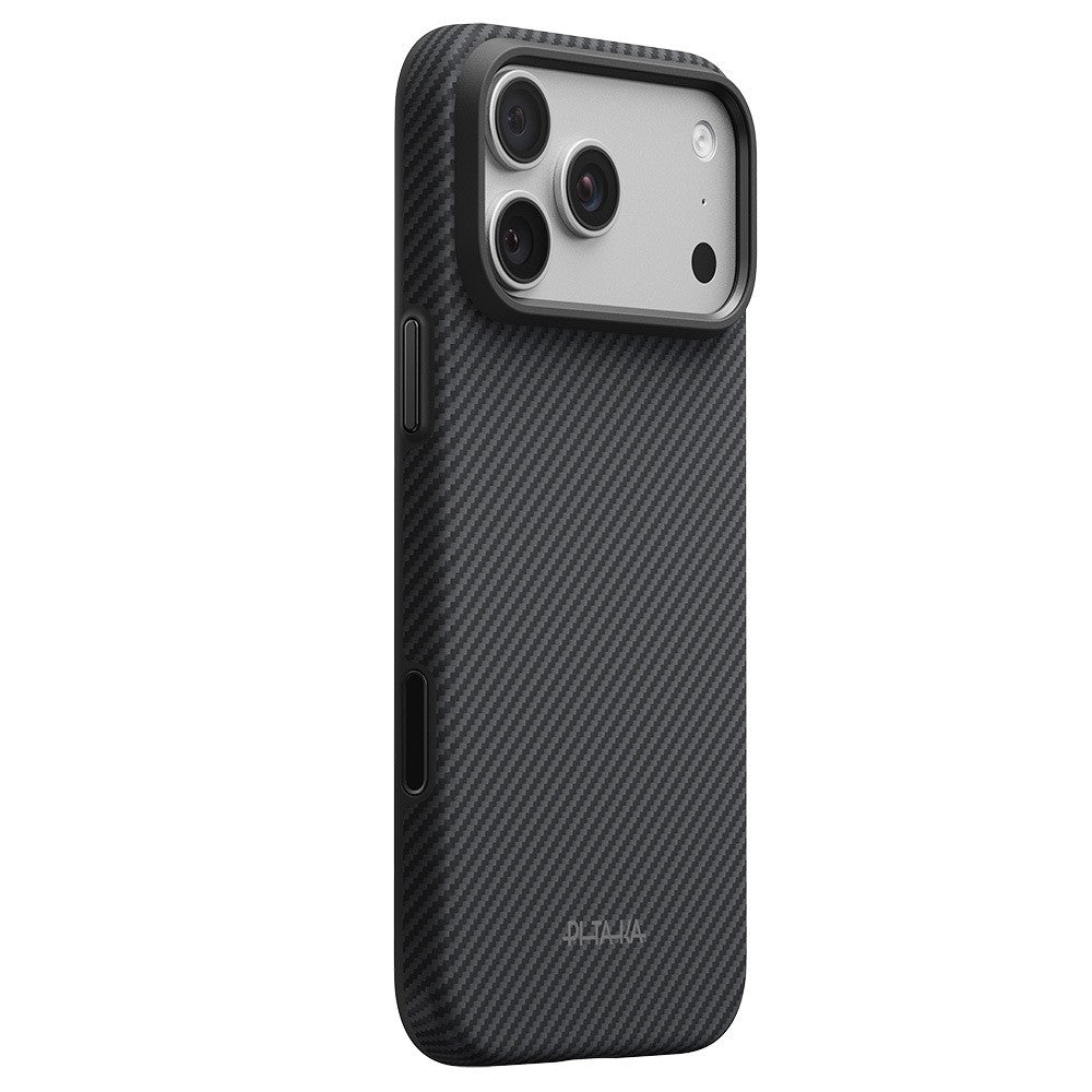 Apple iPhone 18 Pro Max Kılıf M-safe Şarj Özellikli Aramid Karbon Fiber Pitaka Military-Grade Classic Serisi New Logo Black-Grey Twill Kapak