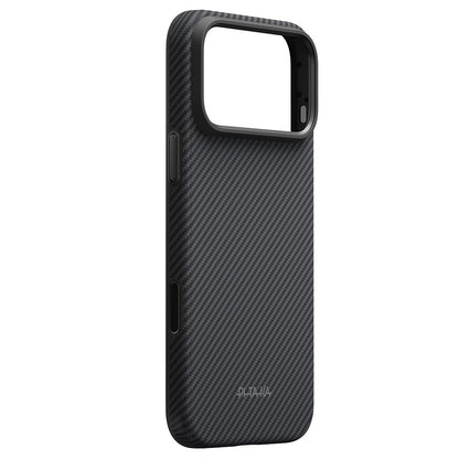 Apple iPhone 18 Pro Max Kılıf M-safe Şarj Özellikli Aramid Karbon Fiber Pitaka Military-Grade Classic Serisi New Logo Black-Grey Twill Kapak